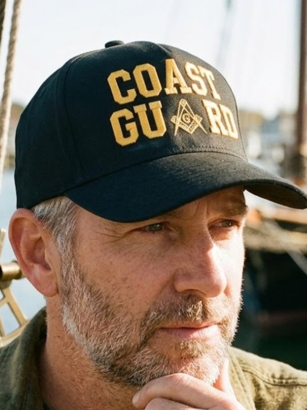 Masonic Coast Guard Hat Freemason Military Veteran Cap Direct Embroidered Black